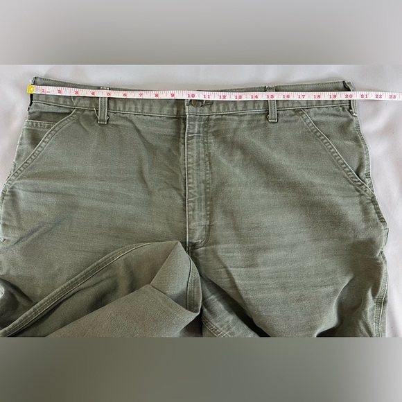 Rare Vintage CARHARTT Zip Fly Dungaree Straight Denim Jeans 90s Green Size 40x34 - Picture 3 of 6